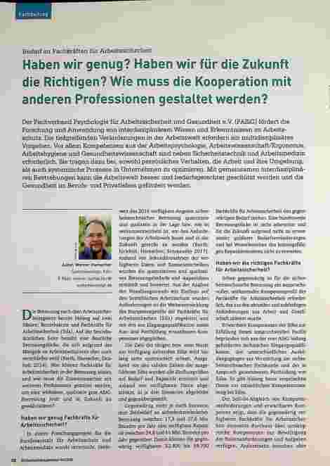 Vorschauseite 1: Bedarf an Fachkräften für Arbeitssicherheit Haben wir genug? Haben wir für die Zukunft die Richtigen? Wie muss die Kooperation mit anderen Professionen gestaltet werden?