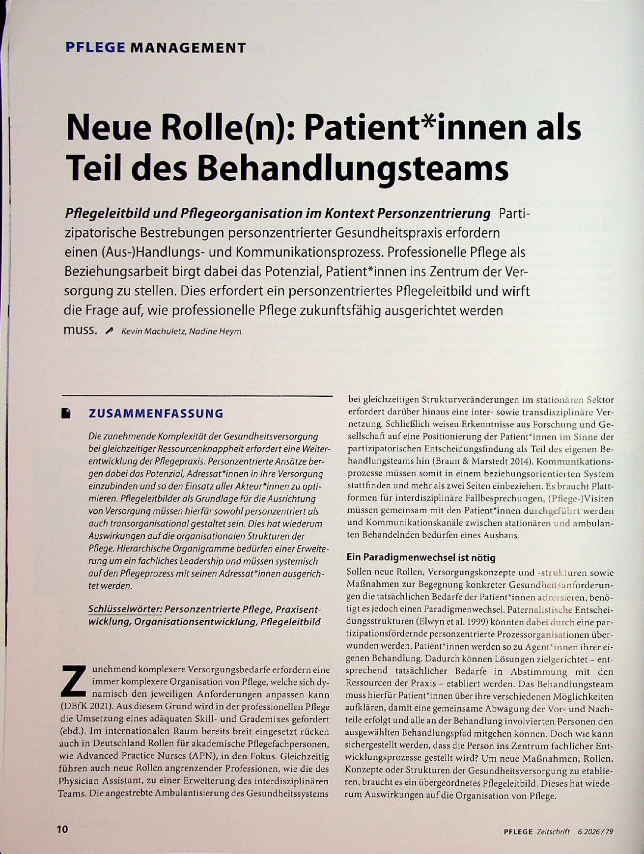 Vorschauseite 1: Neue Rolle(n): Patientinnen als Teil des Behandlungsteams