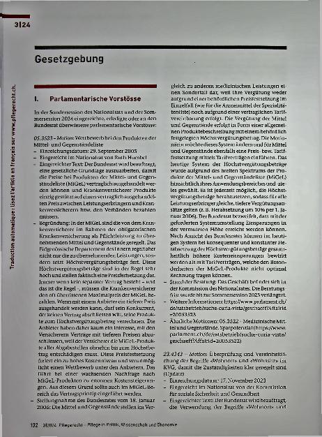 Vorschauseite 1: Gesetzgebung Parlamentarische Vorstöße
