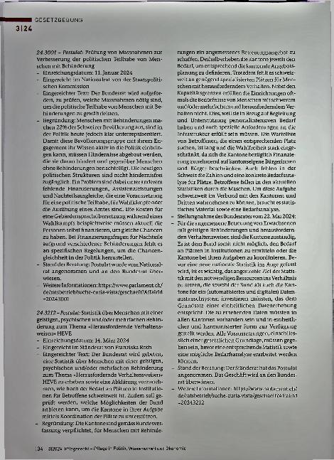 Vorschauseite 3: Gesetzgebung Parlamentarische Vorstöße