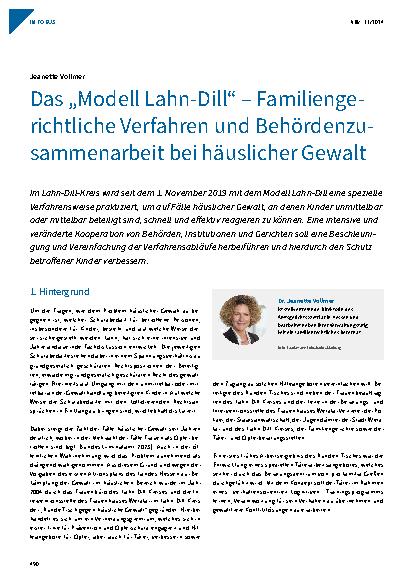 Vorschauseite 1: Das „Modell Lahn-Dill“ – Familiengerichtliche Verfahren und Behördenzusammenarbeit bei häuslicher Gewalt
