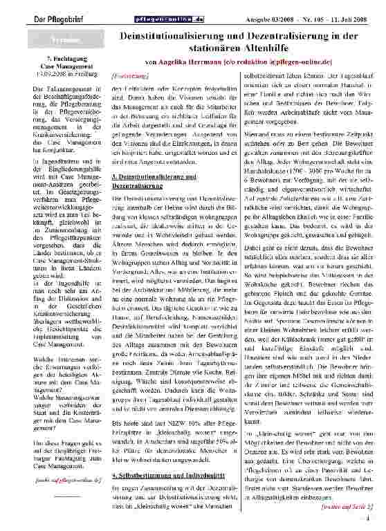 Vorschauseite 2: Deinstitutionalisierung und Dezentralisierung in der stationären Altenhilfe