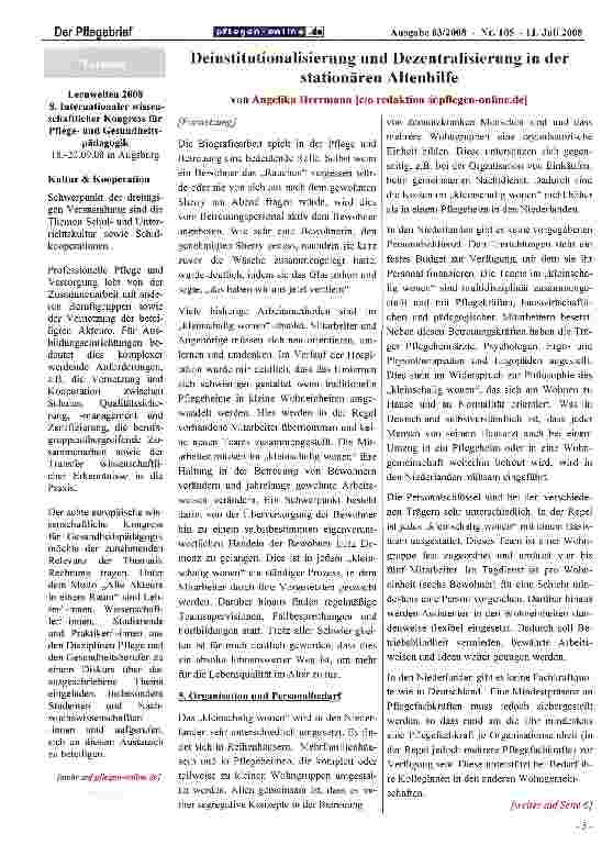 Vorschauseite 3: Deinstitutionalisierung und Dezentralisierung in der stationären Altenhilfe