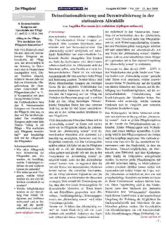 Vorschauseite 5: Deinstitutionalisierung und Dezentralisierung in der stationären Altenhilfe