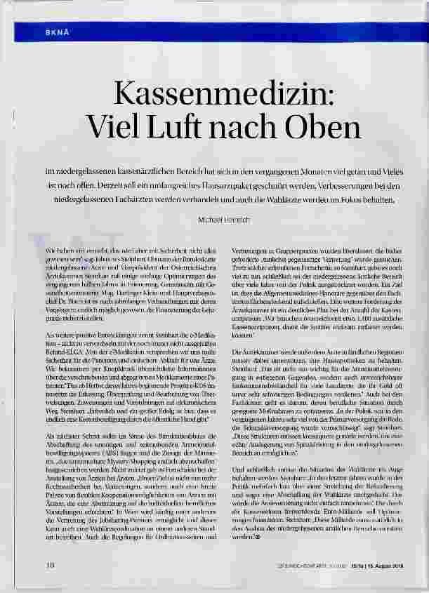 Vorschauseite 1: Kassenmedizin: Viel Luft nach Oben