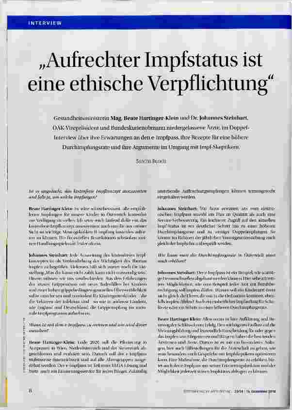 Vorschauseite 1: Aufrechter Impfstatus ist eine ethische Verpflichtung