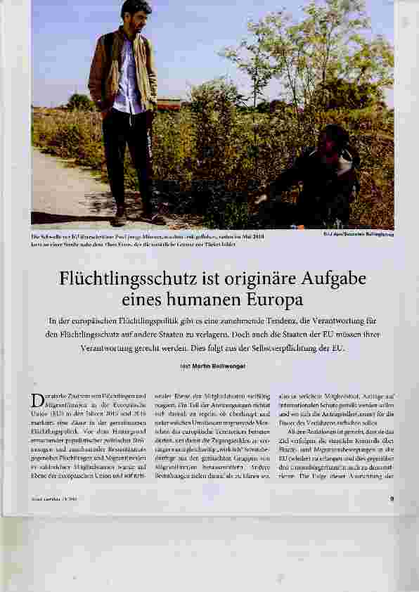 Vorschauseite 1: Flüchtlingsschutz ist originäre Aufgabe eines humanen Europa