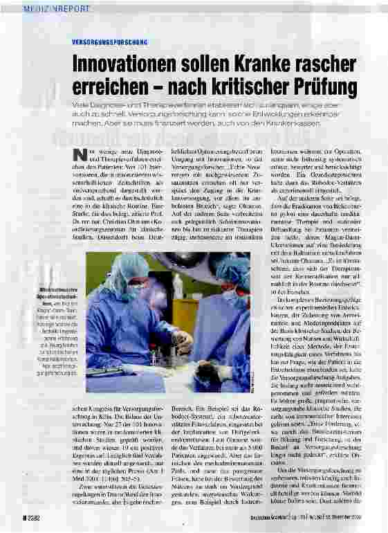 Vorschauseite 1: Innovationen sollen Kranke rascher erreichen - nach kritischer Prüfung