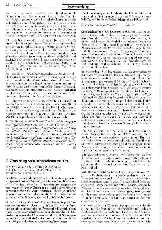Vorschauseite 1: Abgrenzung Arzneimittel/Lebensmittel (OPC)