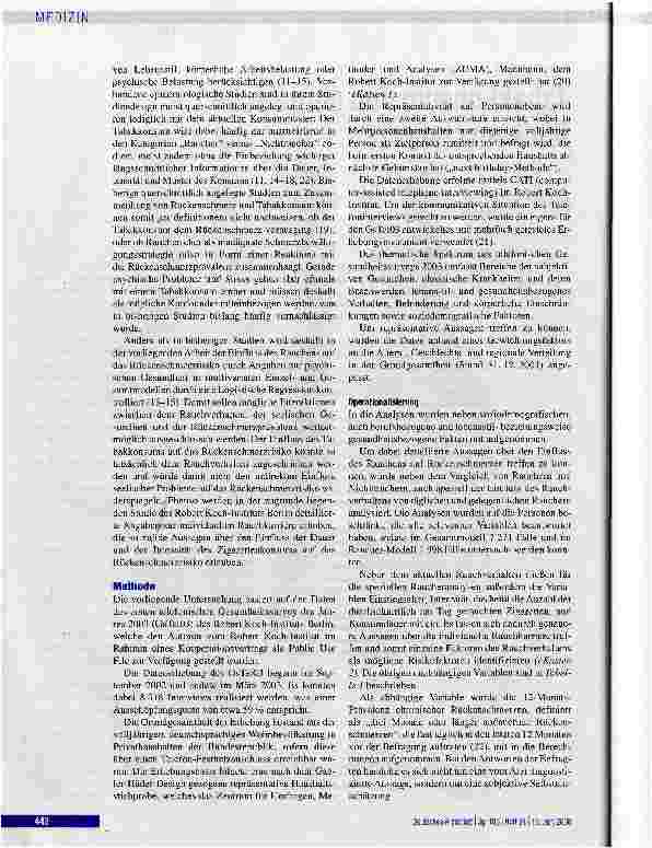 Vorschauseite 2: Tabakkonsum und chronische Rückenschmerzen Analysen des telefonischen Gesundheitssurveys 2O03
