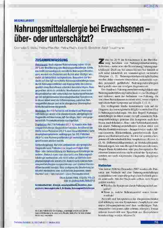 Vorschauseite 1: Nahrungsmittelallergie bei Erwachsenen überoder unterschätzt?