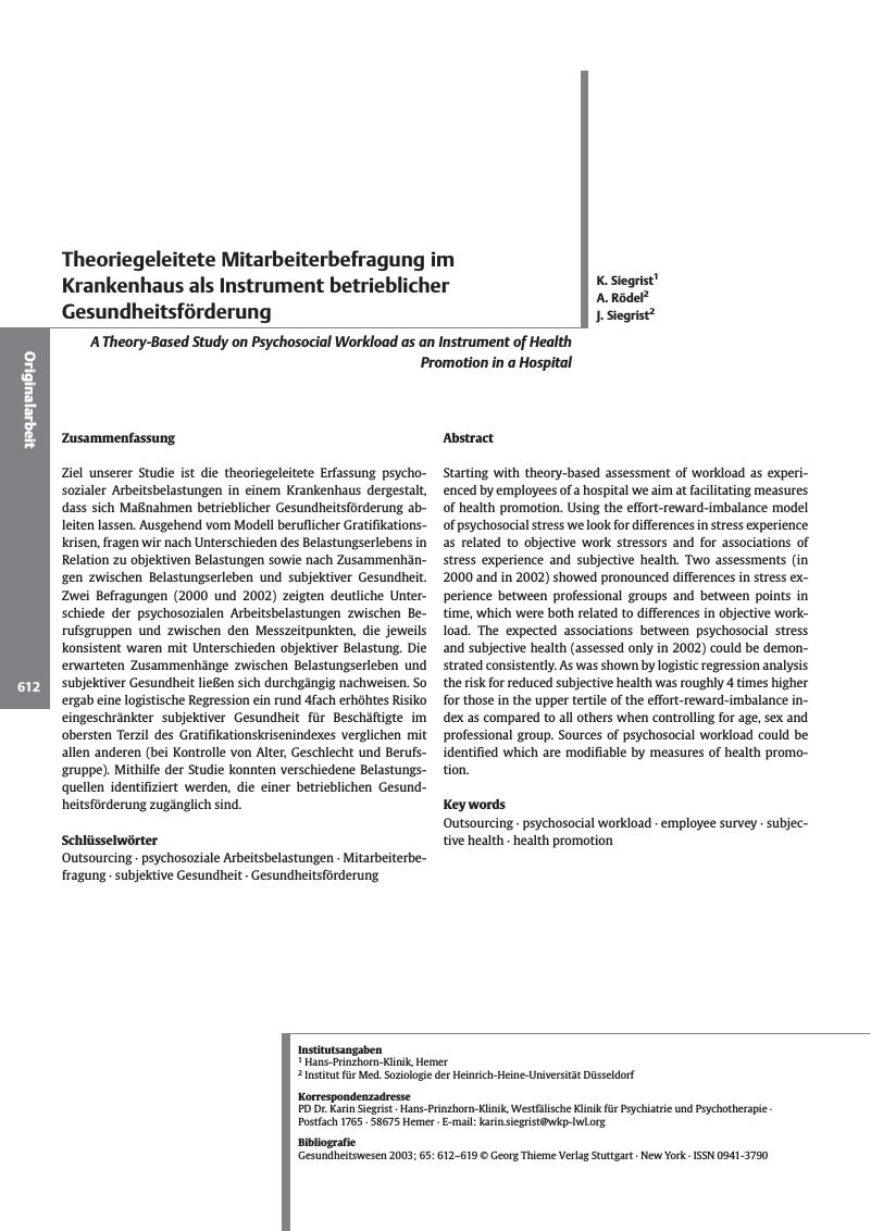 Vorschauseite 1: Theoriegeleitete Mitarbeiterbefragung im Krankenhaus als Instrument betrieblicher Gesundheitsförderung