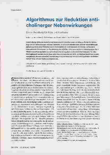 Vorschauseite 1: Algorithmus zur Reduktion anticholinerger Nebenwirkungen. Eine Hilfestellung für Ärzte und Apotheker