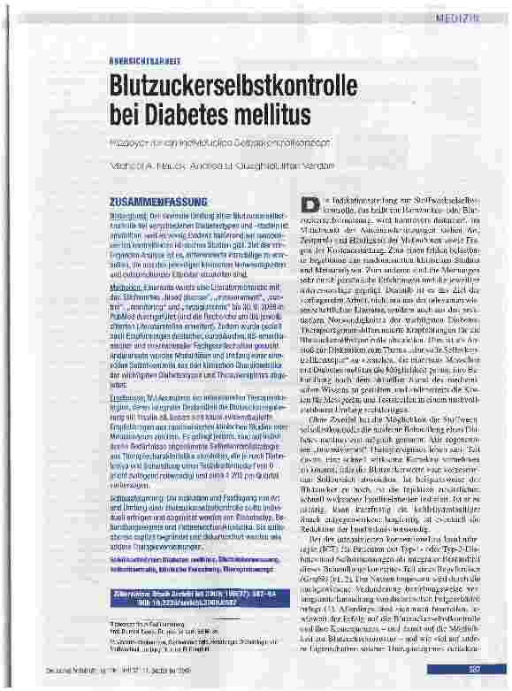 Vorschauseite 1: Blutzuckerselbstkontrolle bei Diabetes mellitus Plädoyer für ein individuelles Selbstkontrollkonzep