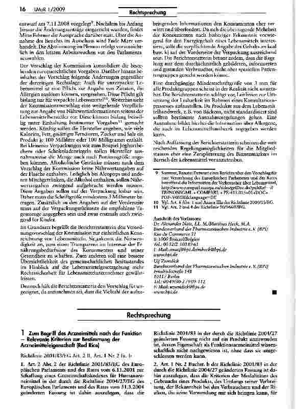 Vorschauseite 1: Zum Begriff des Arzneimittels nach der Funktion - Relevante Kriterien zur Bestimmung der Arzneimitteleigenschaft (Red Rice)