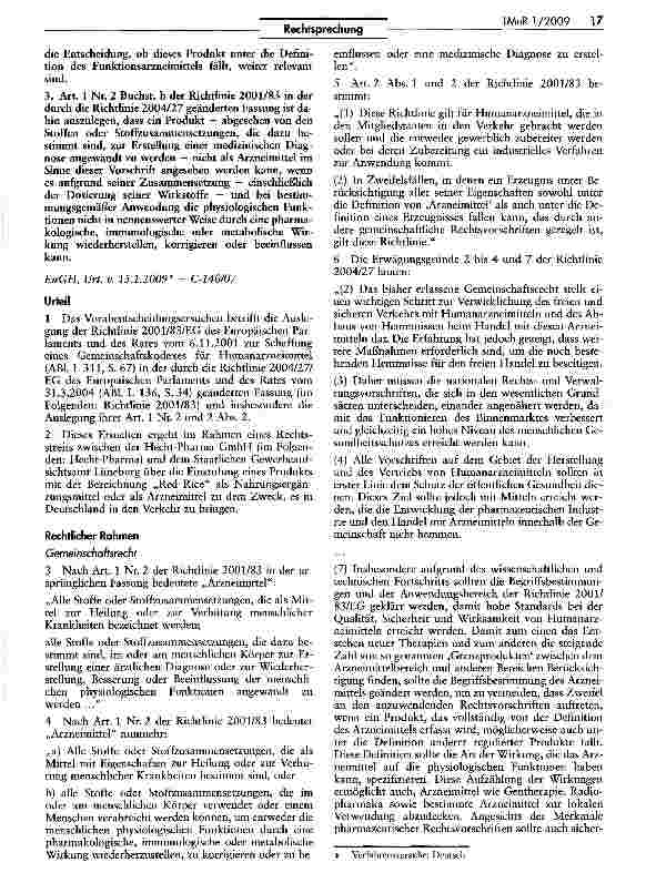 Vorschauseite 2: Zum Begriff des Arzneimittels nach der Funktion - Relevante Kriterien zur Bestimmung der Arzneimitteleigenschaft (Red Rice)