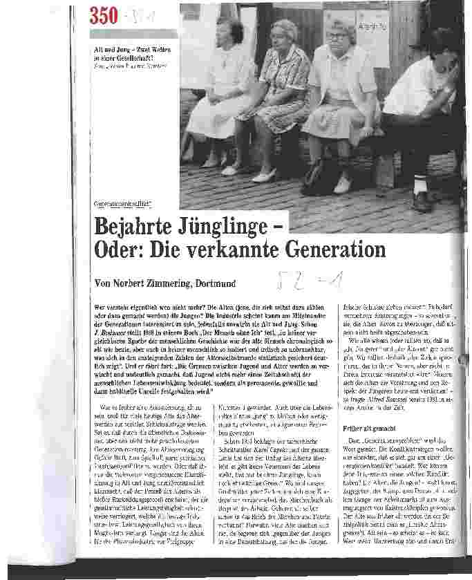 Vorschauseite 1: Generationenkonflikt? Bejahrte Jünglinge Oder: Die verkannte Generation