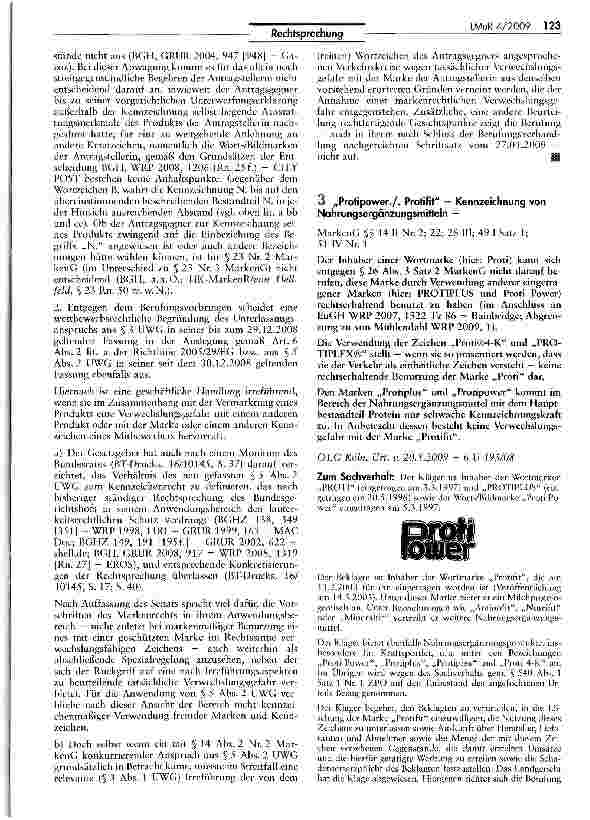 Vorschauseite 1: Protipower./. Protifit — Kennzeichnung von Nahrungsergänzungsmitteln