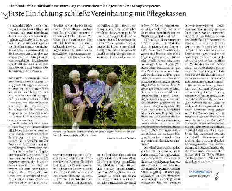 Vorschauseite 1: Einrichtung schließt Vereinbarung mit Pflegekassen