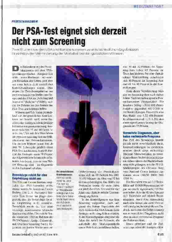 Vorschauseite 1: Der PSA-Test eignet sich derzeit nicht zum Screening