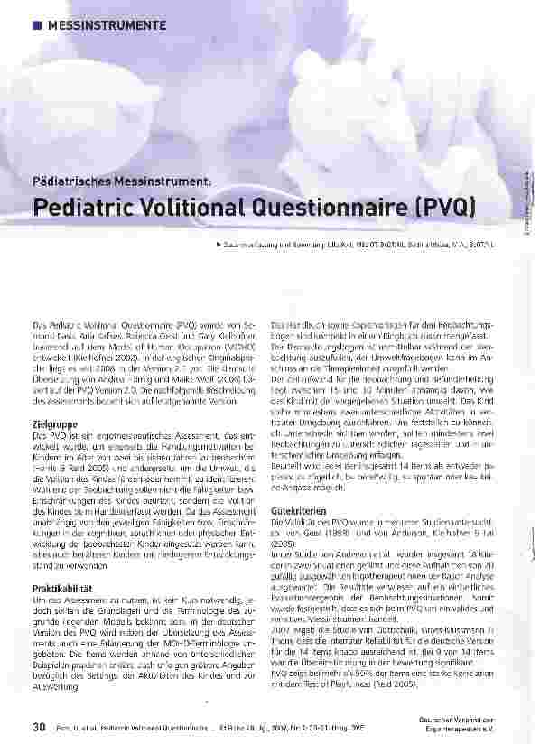 Vorschauseite 1: Pädiatrisches Messinstrument: Pediatric Volitional Questionnaire (PVQ)