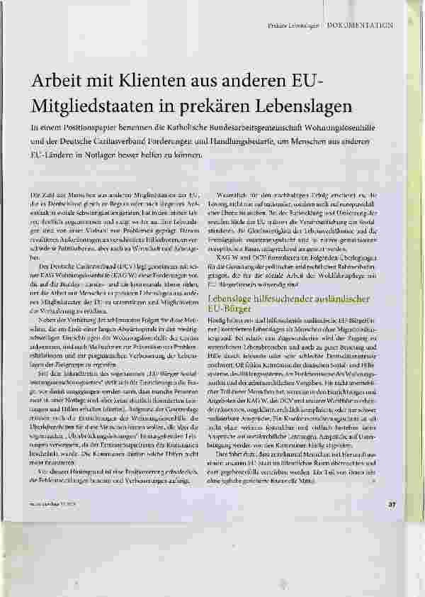 Vorschauseite 1: Arbeit mit Klienten aus anderen EU- Mitgliedstaaten in prekären Lebenslagen