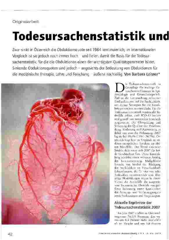 Vorschauseite 1: Todesursachenstatistik und Obduktionen