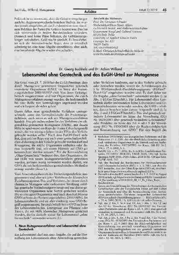 Vorschauseite 1: Lebensmittel ohne Gentechnik und das EuGH-Urteil zur Mutagenese