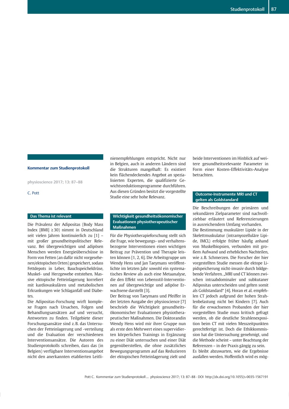 Vorschauseite 1: Kommentar zum Studienprotokoll