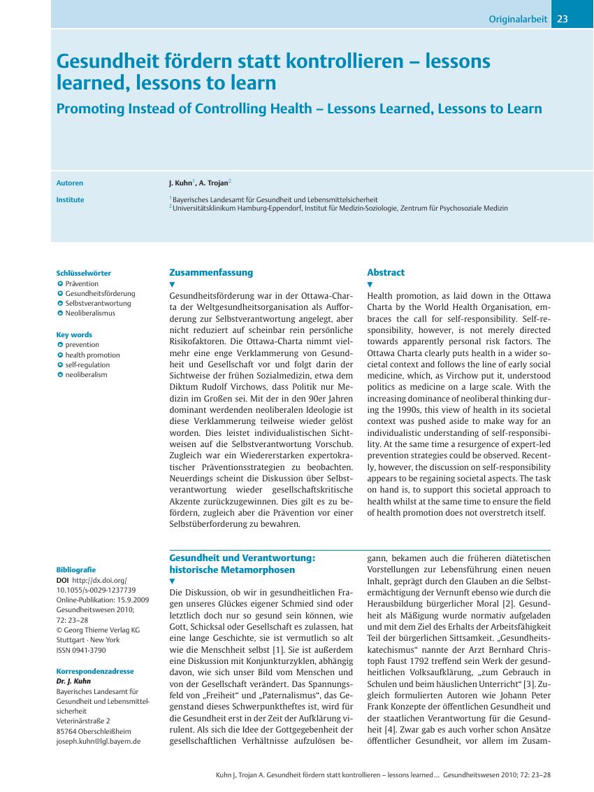 Vorschauseite 1: Gesundheit fördern statt kontrollieren – lessons learned, lessons to learn