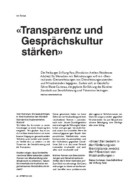 Vorschauseite 1: "Transparenz und Gesprächskultur stärken"