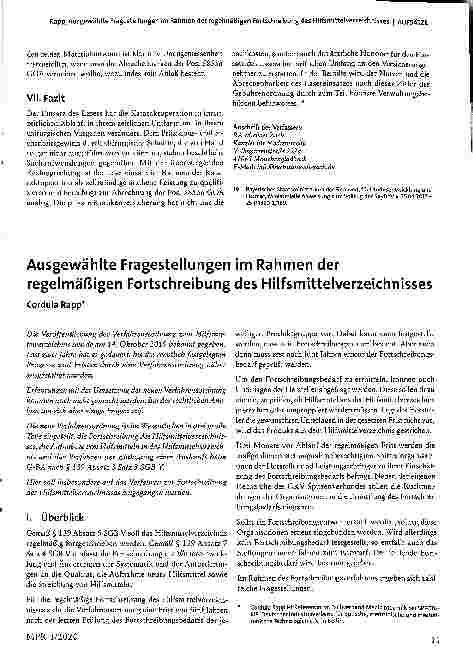 Vorschauseite 1: Ausgewählte Fragestellungen im Rahmen der regelmäßigen Fortschreibung des Hilfsmittelverzeichnisses.