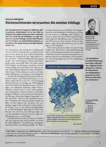 Vorschauseite 1: Arbeitsunfähigkeit. Rückenschmerzen verursachen die meisten Fehltage.