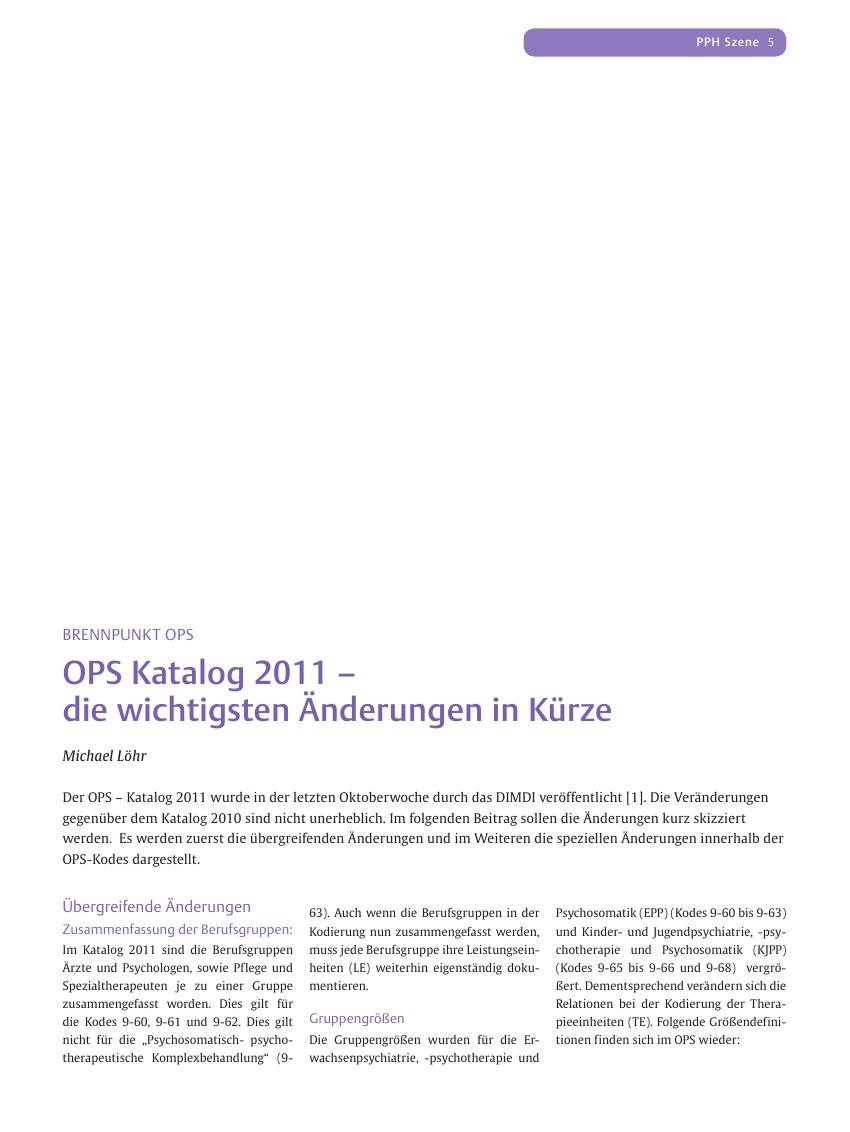 Vorschauseite 1: OPS Katalog 2011 ? die wichtigsten Änderungen in Kürze