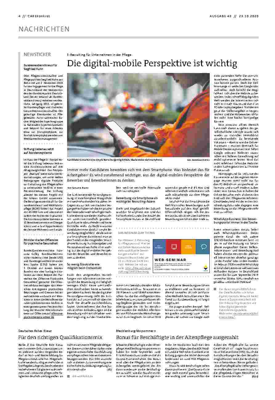 Vorschauseite 1: E-Recruiting für Unternehmen in der Pflege. Die digital-mobile Perspektive ist wichtig.