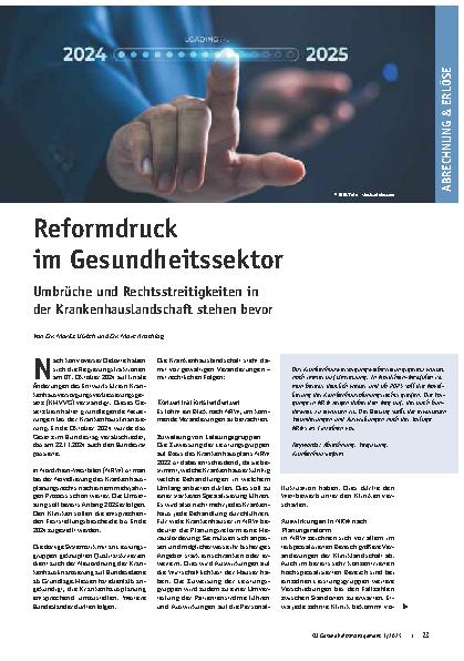 Vorschauseite 1: Reformdruck im Gesundheitssektor: Umbrüche und Rechtsstreitigkeiten in der Krankenhauslandschaft stehen bevor.