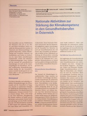 Vorschauseite 1: Nationale Aktivitäten zur Stärkung der Klimakompetenz in den Gesundheitsberufen in Österreich