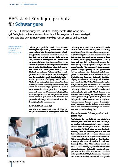 Vorschauseite 1: BAG stärkt Kündigungsschutz für Schwangere