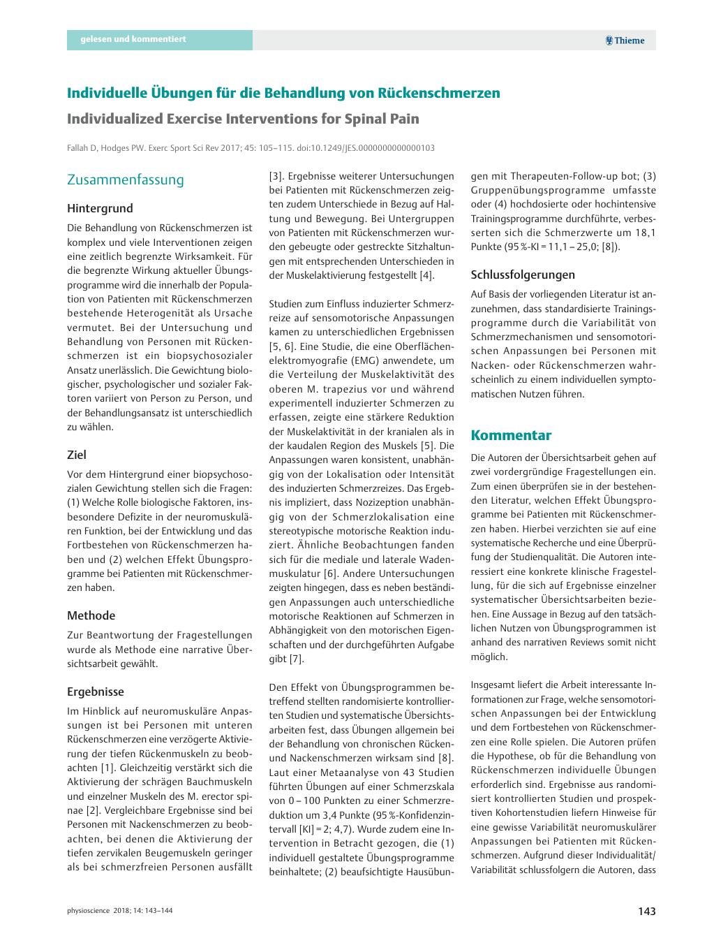 Vorschauseite 1: Individuelle Übungen für die Behandlung von Rückenschmerzen