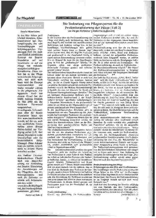 Vorschauseite 1: Die Bedeutung von Pflegeexperten für die Professionalisierung der Pflege [Teil 2]