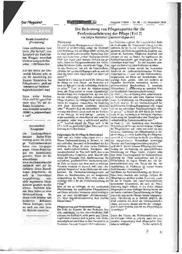 Vorschauseite 2: Die Bedeutung von Pflegeexperten für die Professionalisierung der Pflege [Teil 2]