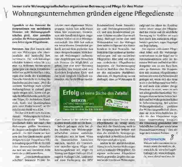Vorschauseite 1: Wohnungsunternehmen gründen eigene Pflegedienste