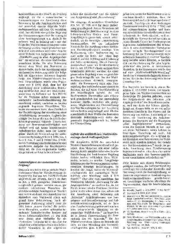 Vorschauseite 4: Zur Vereinbarkeit des Wahlrechtsausschlusses nach § 13 Nr. 2 BWG mit bestehenden völkerrechtlichen Verpflichtungen