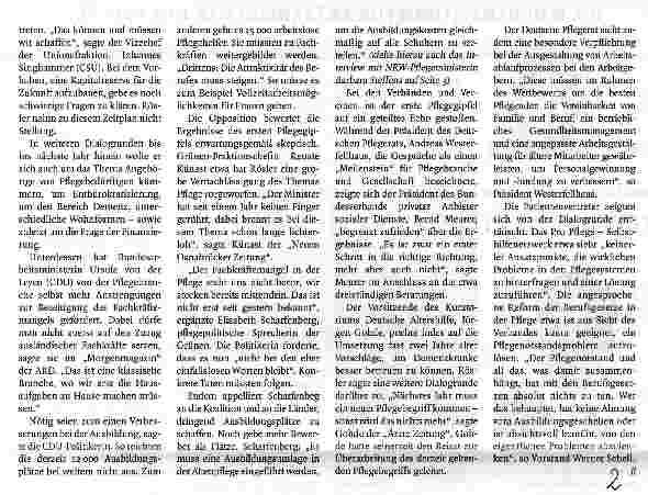 Vorschauseite 2: Einheitliche Ausbildung, mehr Umschulung, gelockerte ZuwanderungsregelnRösler: 2011 wird das Jahr der Pflege