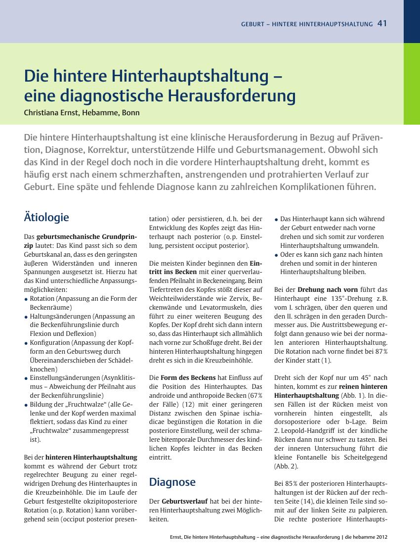 Vorschauseite 1: Die hintere Hinterhauptshaltung – eine diagnostische Herausforderung