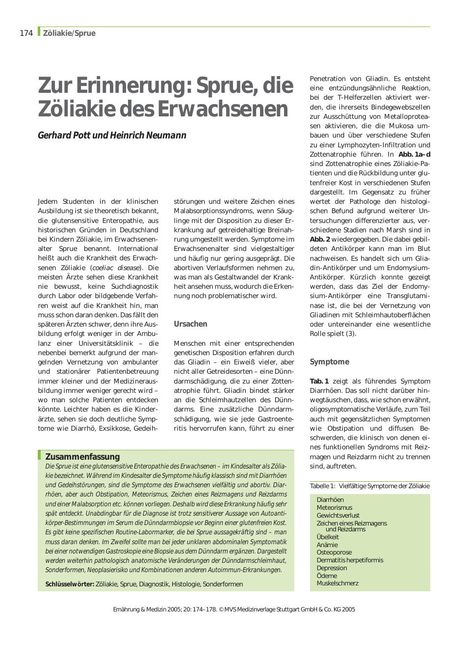 Vorschauseite 1: Zur Erinnerung: Sprue, die Zöliakie des Erwachsenen
