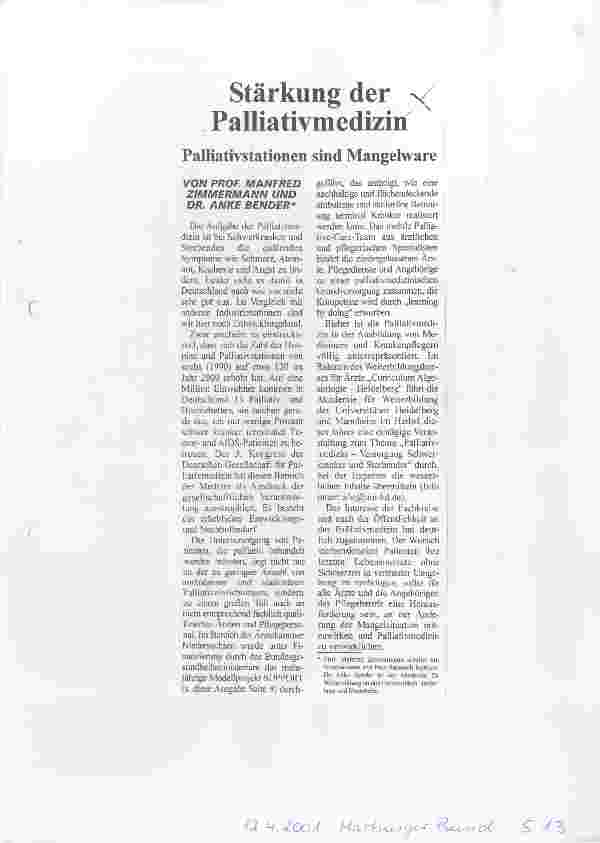 Vorschauseite 1: Stärkung der Palliativmedizin