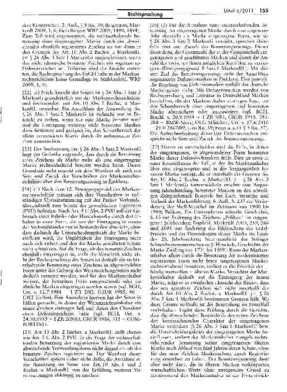 Vorschauseite 4: Vorabentscheidung zur Auslegung des Art. 10 Abs. 1 und 2 Buchst.a der Ersten Richtlinie des Rates 1989/104/EWG(PROTI)