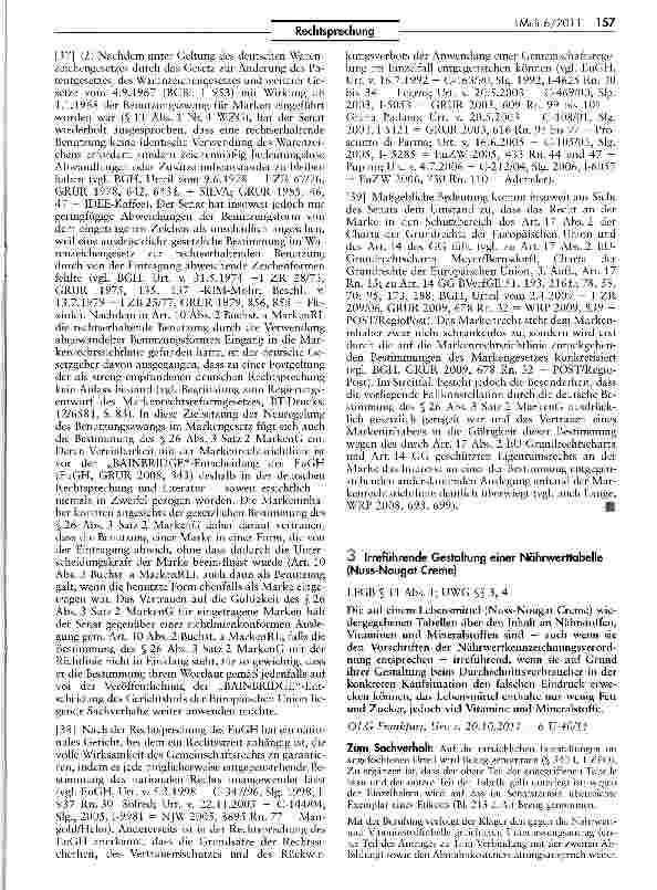 Vorschauseite 6: Vorabentscheidung zur Auslegung des Art. 10 Abs. 1 und 2 Buchst.a der Ersten Richtlinie des Rates 1989/104/EWG(PROTI)
