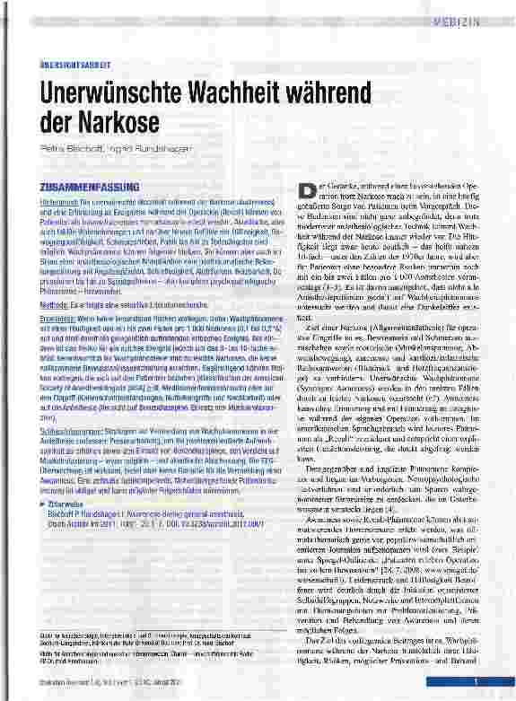 Vorschauseite 1: Unerwünschte Wachheit während der Narkose